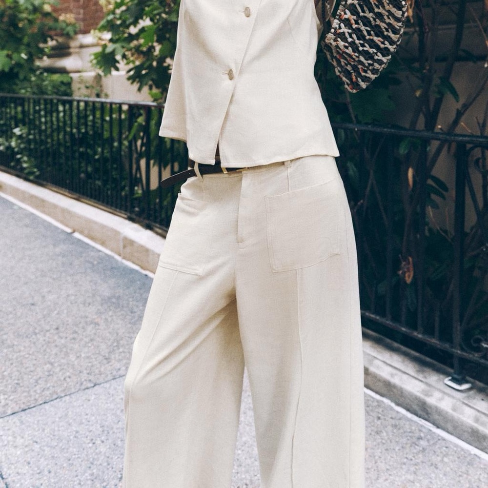 ZARA Linen blend belted ankle pants, new XL